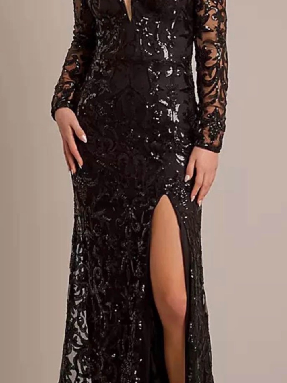 Jules and Cleo - All-over Sequin Long-Sleeve Evening Gown with Slit (sz8) - NWT